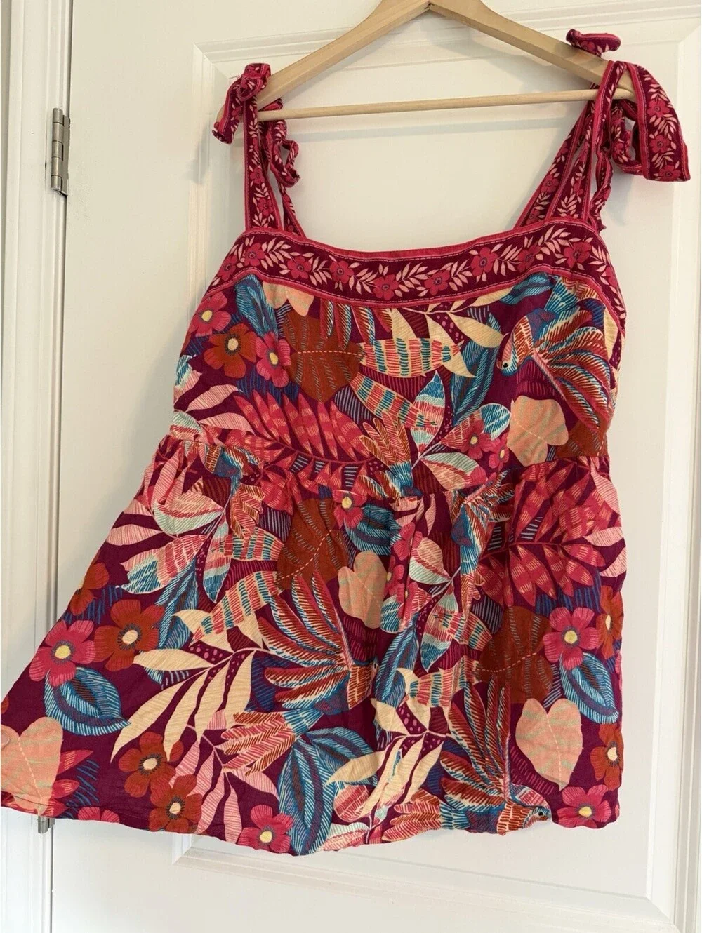 Tropical Pink Floral Birds Tie-Strap Babydoll Cami Top Plus Size XL City Chic